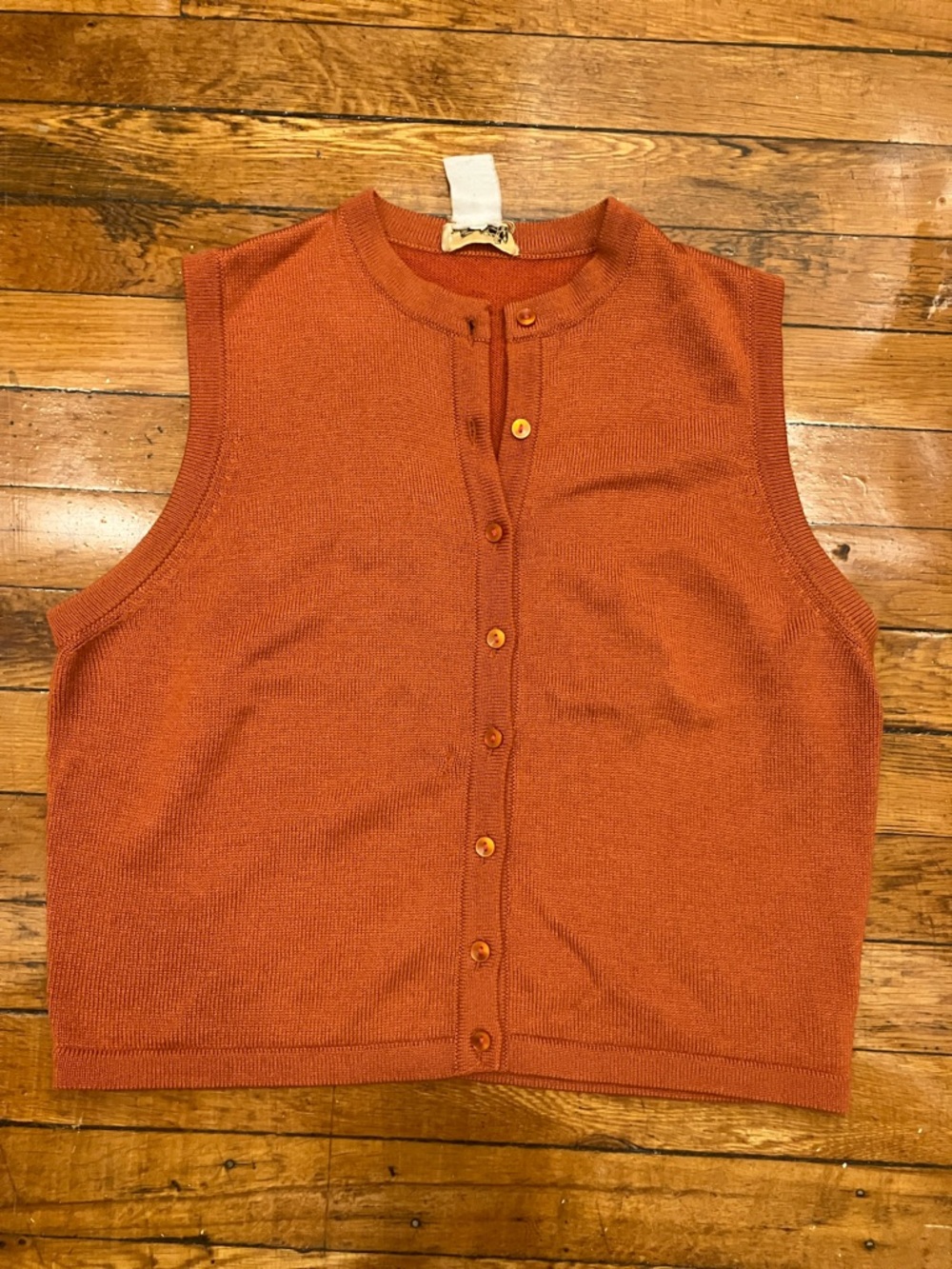 Vintage Hermes Sleeveless Button-Up Knit Vest in Rust Orange